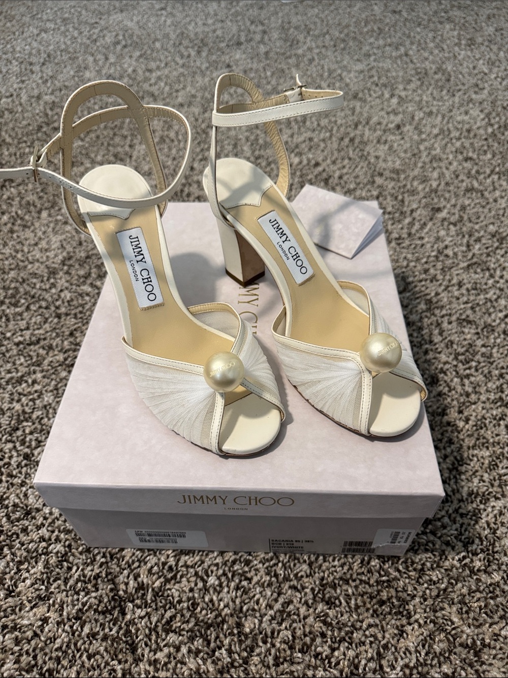 Jimmy Choo Sacaria Tulle Pearly Ankle-Strap Sandals - Picture 4 of 15